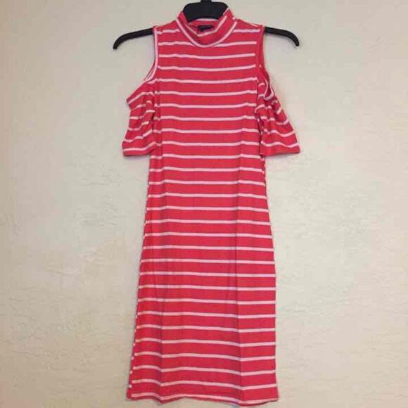 NWT S pink and white striped cold shoulder dress - Picture 2 of 3